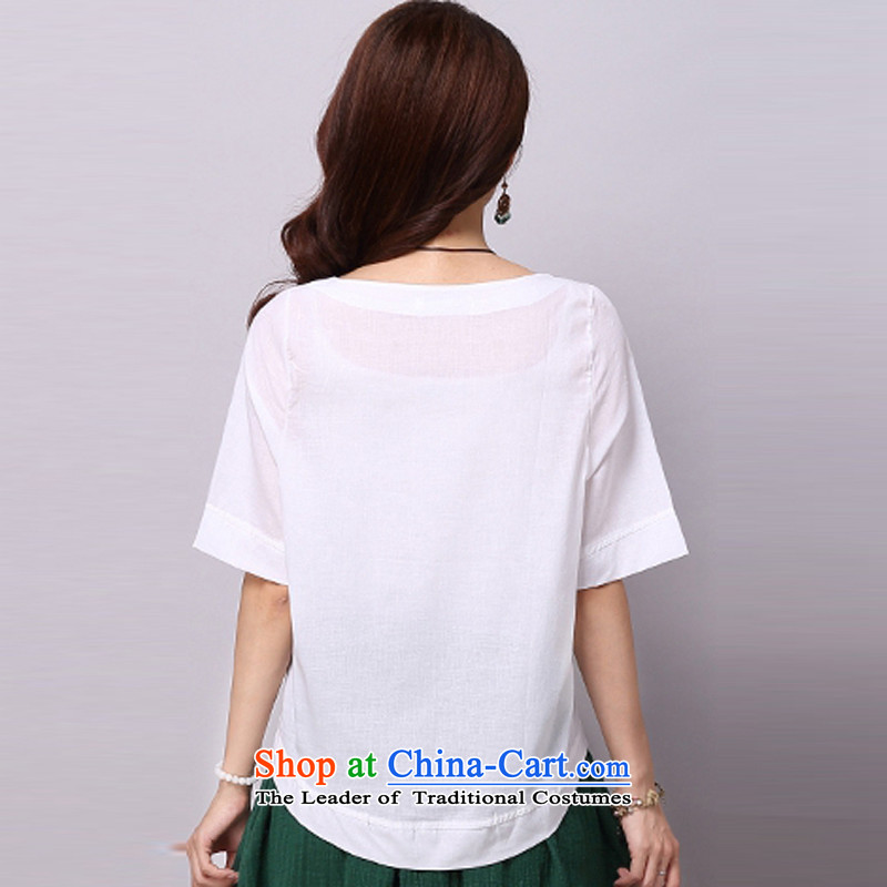Energy Tifi Li improved female summer Han-new stamp short-sleeved T-shirt cotton linen white t-shirt , L, energy tifi (mod) has been pressed, fil shopping on the Internet