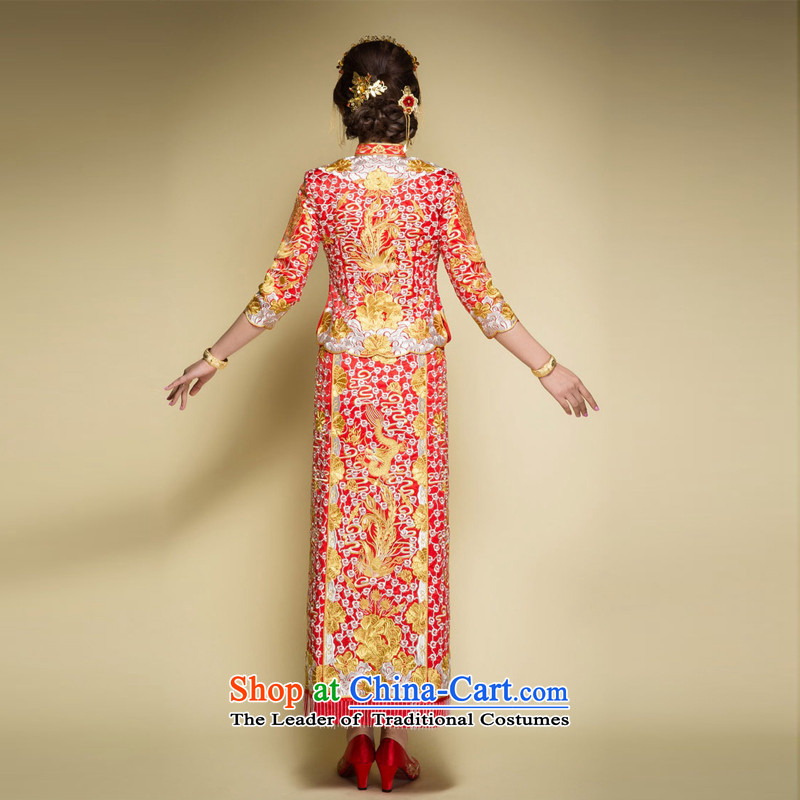 Time the new 2015 Syria Big Five Dragon Well use Chinese style wedding dress that use marriages bows to the autumn and winter retro-soo Wo Service dress embroidery red S time Syrian shopping on the Internet has been pressed.