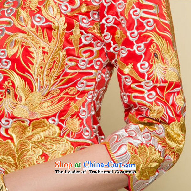 Time the new 2015 Syria Big Five Dragon Well use Chinese style wedding dress that use marriages bows to the autumn and winter retro-soo Wo Service dress embroidery red S time Syrian shopping on the Internet has been pressed.