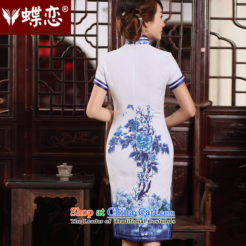 The Butterfly Lovers 2015 Summer new porcelain cotton linen improved stylish cheongsam dress retro-day short-sleeved S, 339,600 qipao land has been pressed shopping on the Internet