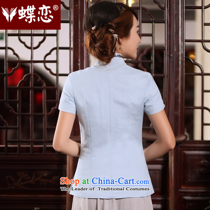 The Butterfly Lovers 2015 Summer new ethnic improved qipao Han-T-shirt China wind cotton linen, Tang dynasty cool blue , L, Butterfly Lovers , , , shopping on the Internet