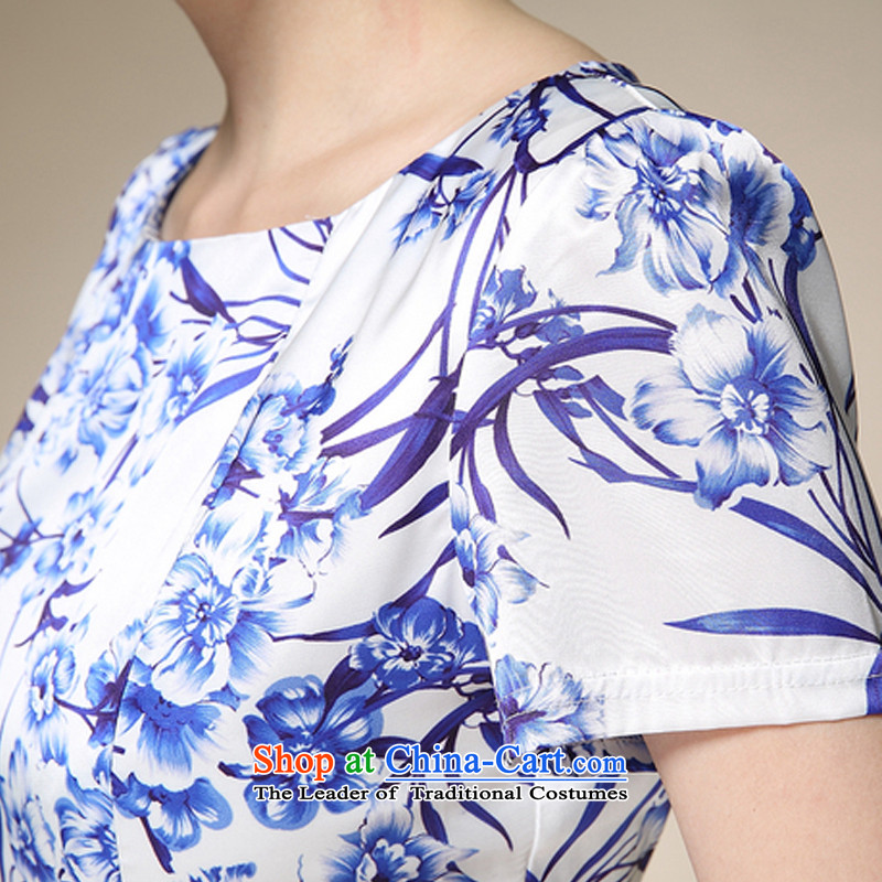 The fragrance of  2015 Sau San summer multimedia female porcelain stamp Foutune of graphics load mother qipao thin blue colored flowers XXXL, 8991 (CAI HUA XIANG) , , , shopping on the Internet
