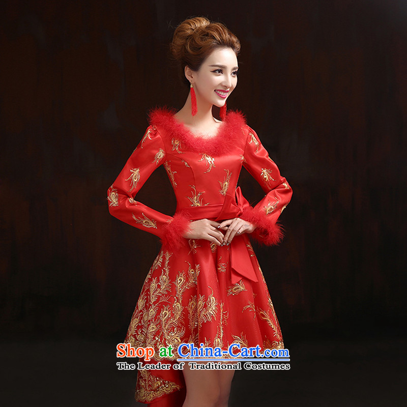 Pure Love bamboo yarn of autumn and winter jackets qipao cotton waffle red toasting champagne plus services bows Dress Short qipao qipao Sau San improved after the former short gown cheongsam red XL, pure love bamboo yarn , , , shopping on the Internet