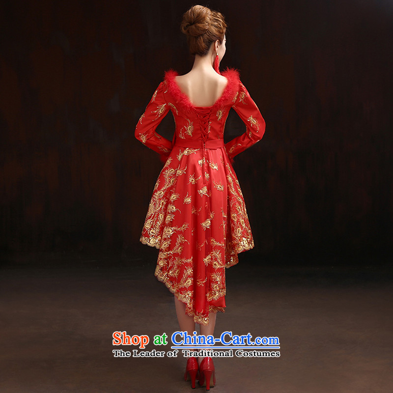 Pure Love bamboo yarn of autumn and winter jackets qipao cotton waffle red toasting champagne plus services bows Dress Short qipao qipao Sau San improved after the former short gown cheongsam red XL, pure love bamboo yarn , , , shopping on the Internet