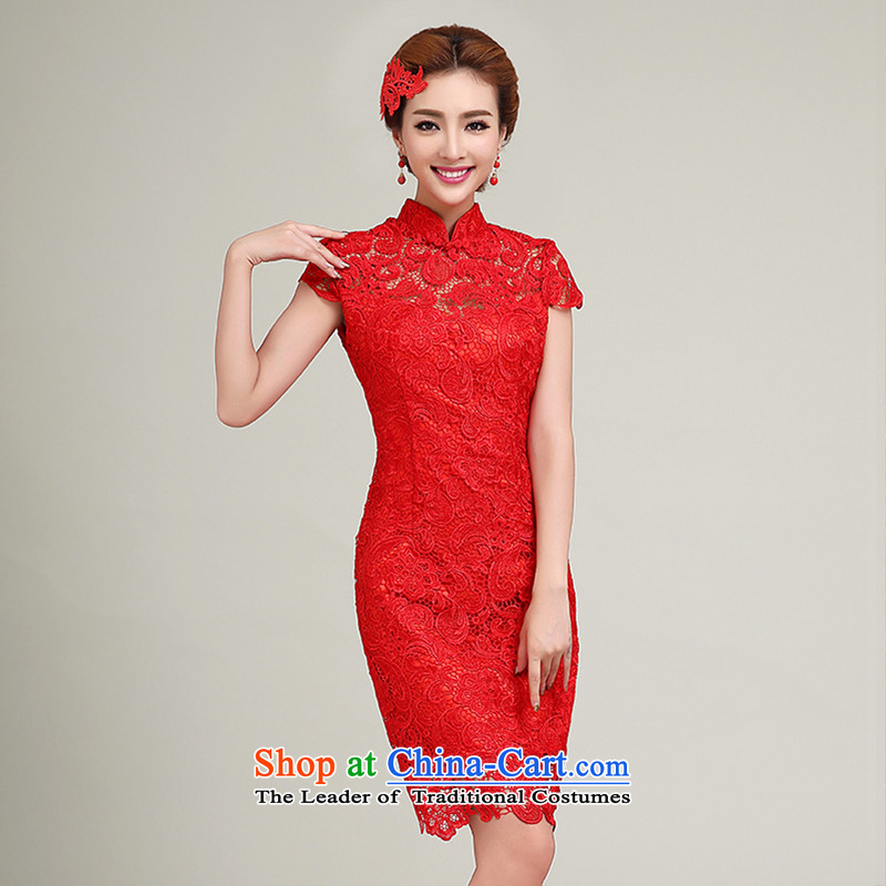 Wedding dresses Summer 2015 new marriage qipao gown of Chinese Short red lace retro wedding services improved bride bows RED?M