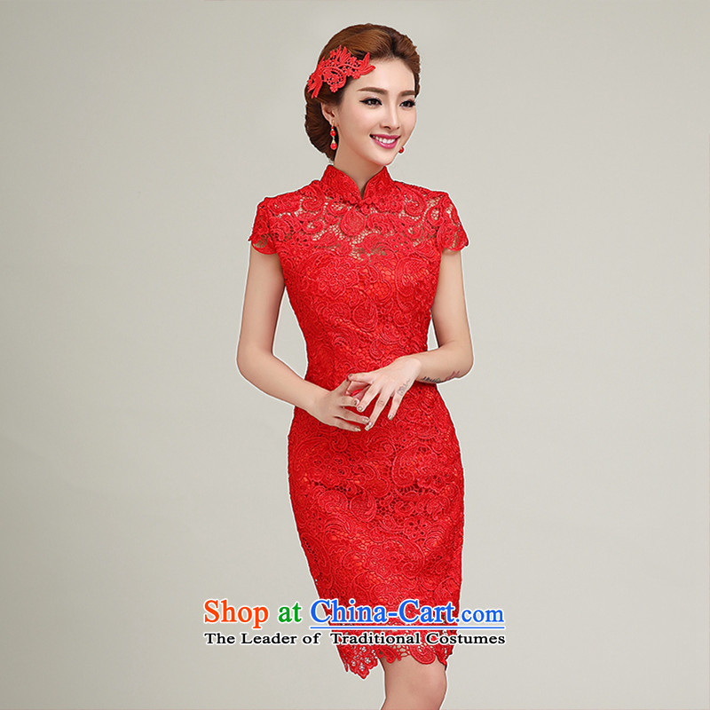 Wedding dresses Summer 2015 new marriage qipao gown of Chinese Short red lace retro wedding services improved bride bows RED M Yi Sang Love , , , shopping on the Internet