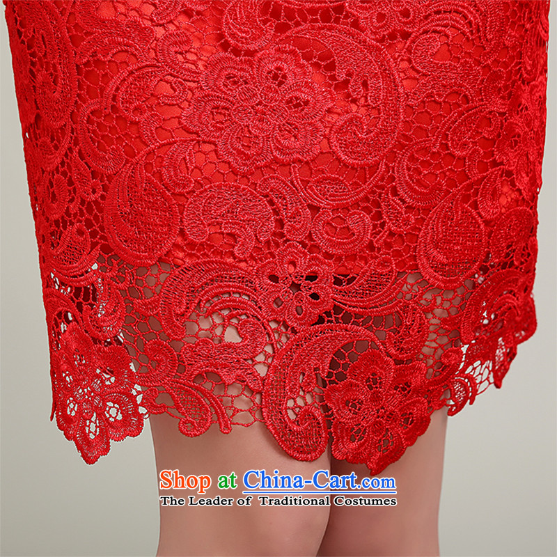 Wedding dresses Summer 2015 new marriage qipao gown of Chinese Short red lace retro wedding services improved bride bows RED M Yi Sang Love , , , shopping on the Internet