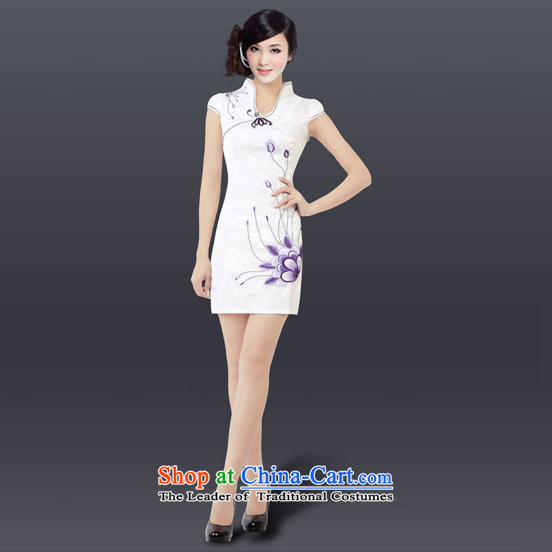 In accordance with the American, embroidered short sleeves cheongsam retro landscapes modified Sau San cheongsam dress LYE1301 female white XXL, Lok (leyier under) , , , shopping on the Internet