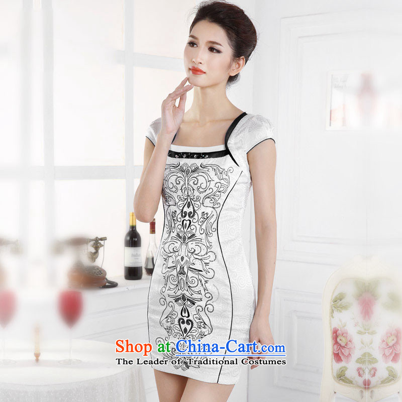 In accordance with the American Women's retro embroidery cheongsam dress classical embroidery short-sleeved qipao ethnic LYE66661 drill set blue flowers , L, in accordance with the (leyier Lok) , , , shopping on the Internet