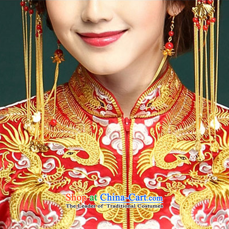 Time the new 2015 Syria married women of Sau San Feng skirt use gold and silver thread use skirt red dress in five of the bows use large red dress costume pregnant women , L, Syria has been pressed time shopping on the Internet