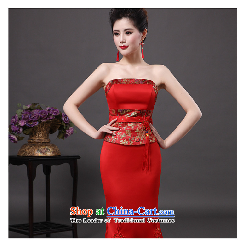 The first white into about 2015 new drink service long red wedding crowsfoot bride cheongsam dress marriage, Red M white Chun First into about shopping on the Internet has been pressed.