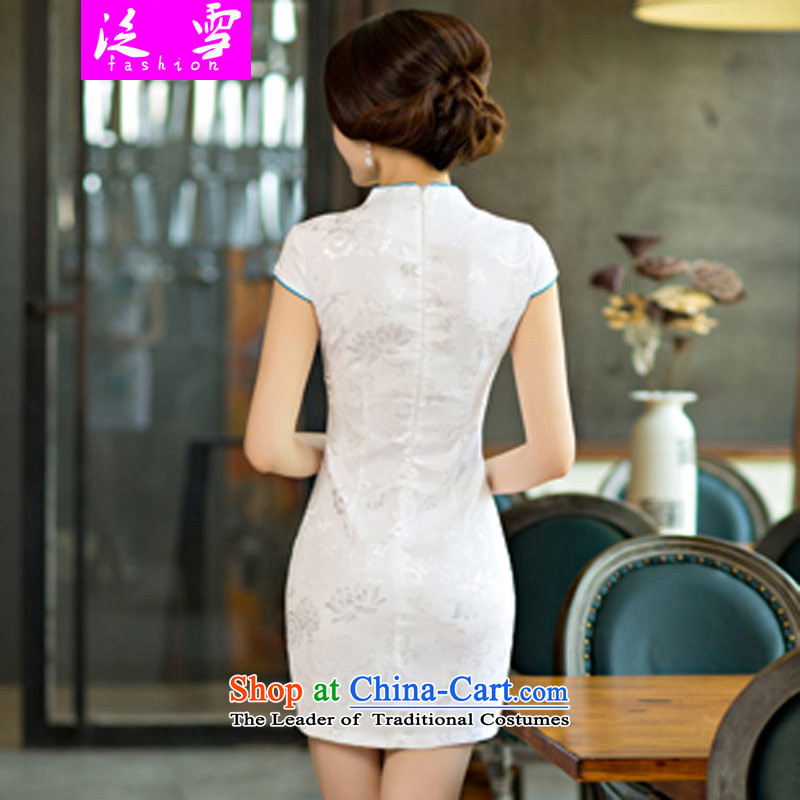 Pan-ICE 2015 Summer new women's cheongsam dress retro-day short of Sau San qipao gown 9001 White , L, and snow shopping on the Internet has been pressed.