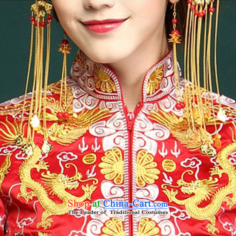Time Use Su-Reel Dragon Syrian bridal dresses small Wu-fu Chinese Dress retro-soo and wedding dress gold and silver thread use skirt use marriage solemnisation wedding gown costume red XXL, time Syrian shopping on the Internet has been pressed.