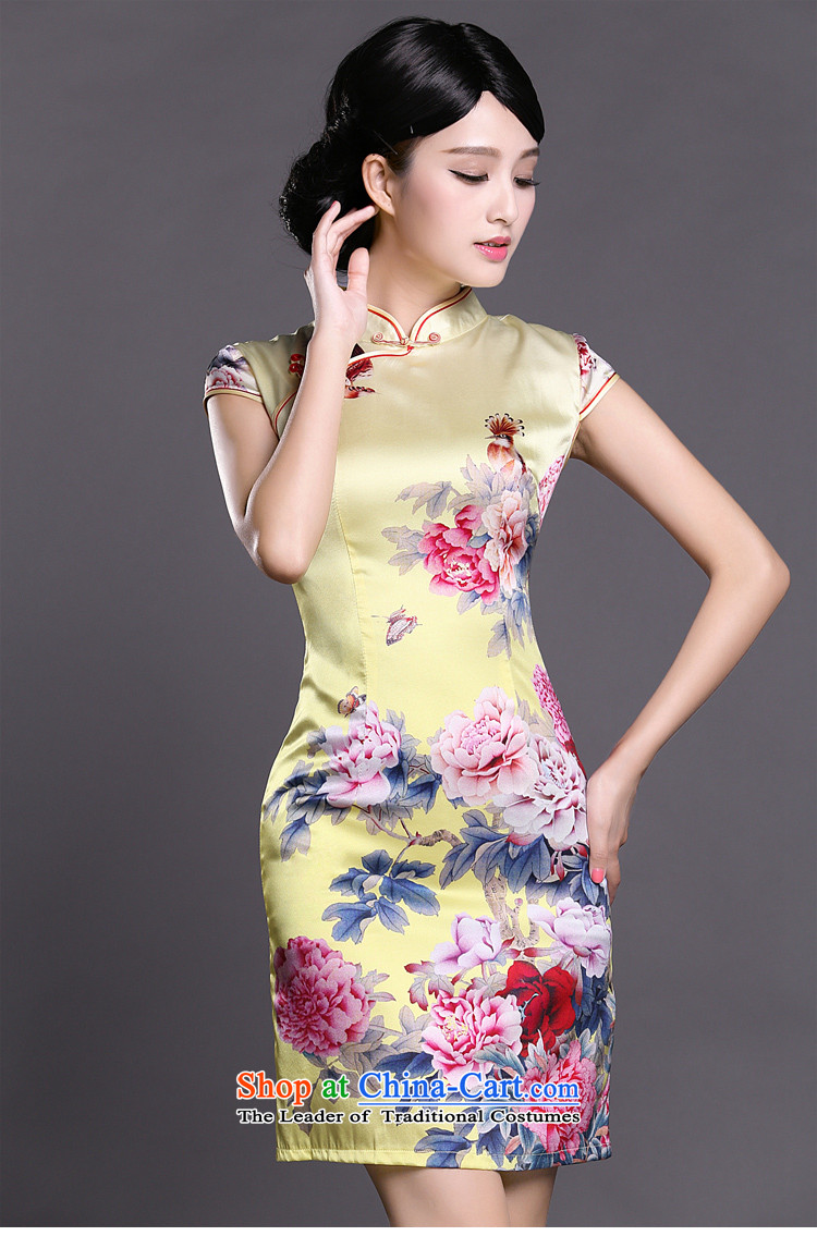Joe was aristocratic summer new short-sleeved improved cheongsam dress silk wedding MOM pack ZS043 Yellow M picture, prices, brand platters! The elections are supplied in the national character of distribution, so action, buy now enjoy more preferential! As soon as possible.