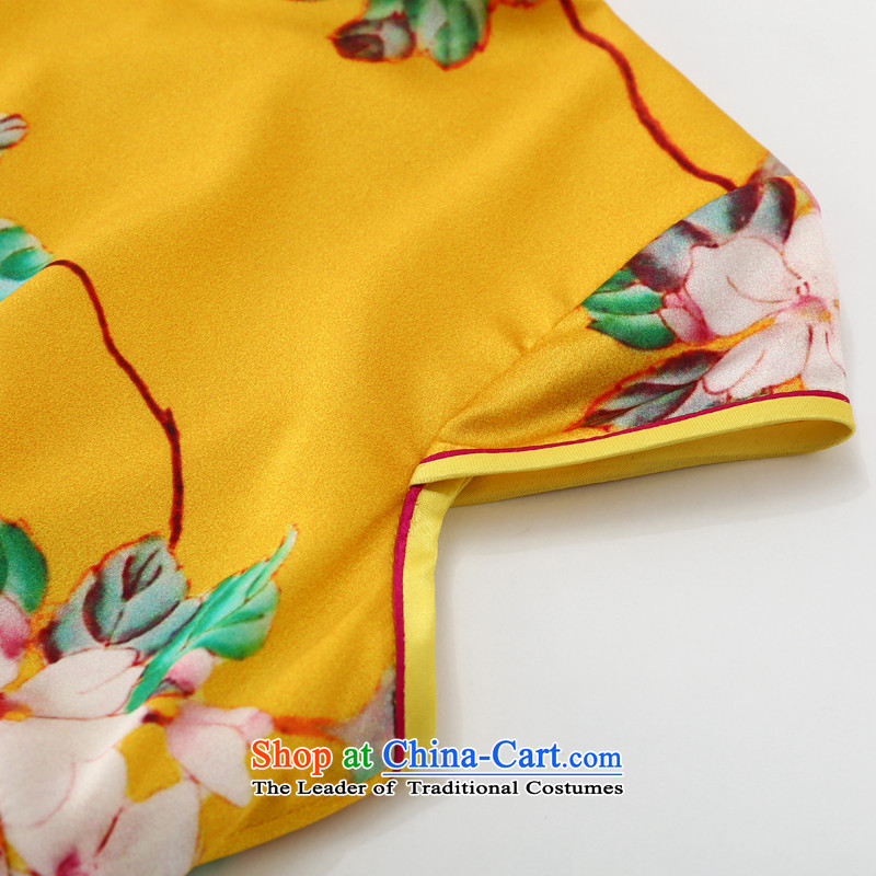 Joe was aristocratic summer new short-sleeved silk cheongsam dress improved national wind load ZS049 Tang yellow XXL,CHOSHAN LADIES,,, shopping on the Internet