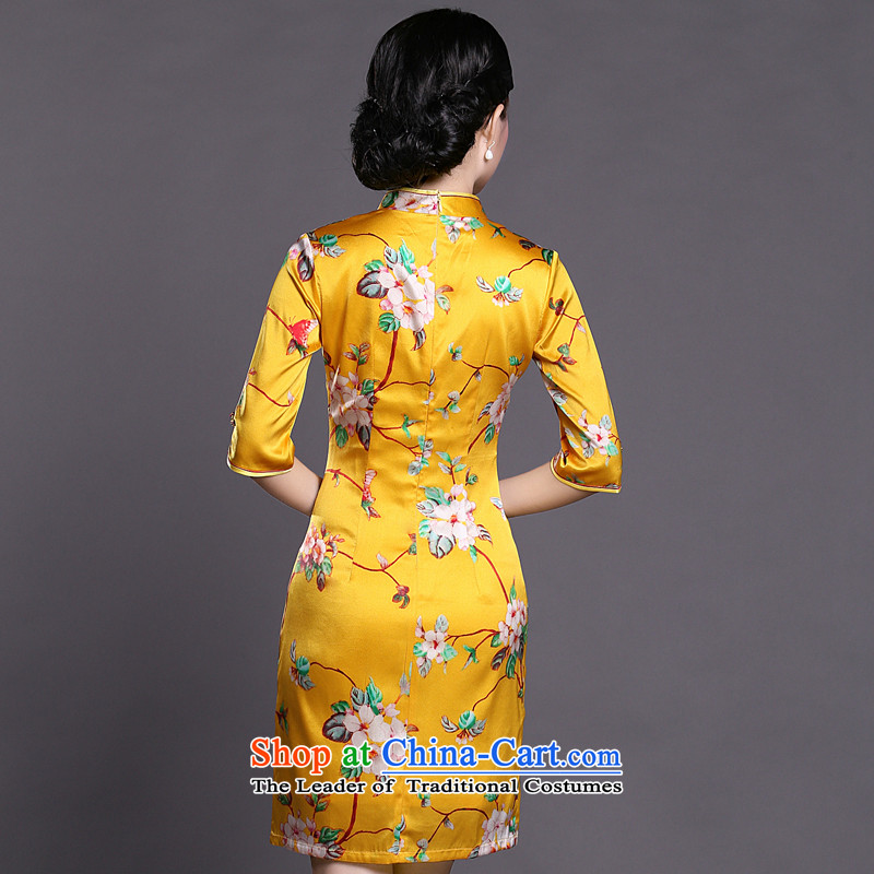 Joe was aristocratic cuff cheongsam dress in silk of ethnic Chinese Dress ZS058 YELLOW L,CHOSHAN LADIES,,, shopping on the Internet