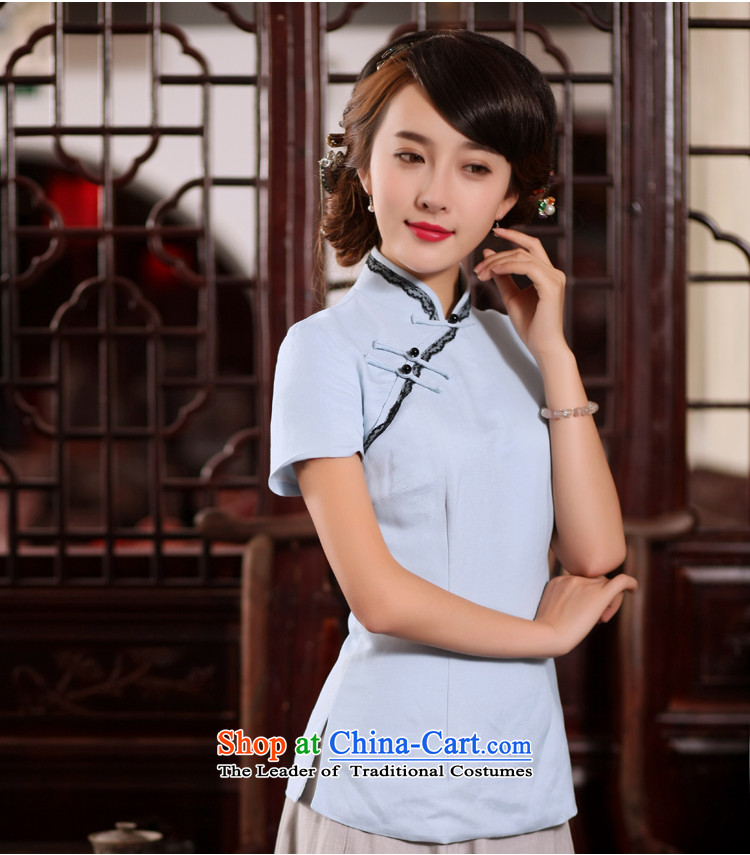 Love of birds light summer poured 2015 new stylish Tang Dynasty Chinese qipao improved short-sleeved T-shirt  QD780 cotton linen dresses cool blue XXL picture, prices, brand platters! The elections are supplied in the national character of distribution, so action, buy now enjoy more preferential! As soon as possible.