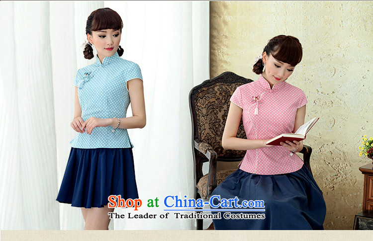 A Pinwheel Without Wind Phthalocyanine chin yat cheongsam Clothes Summer 2015 ethnic female cotton linen retro qipao shirts Stamp 