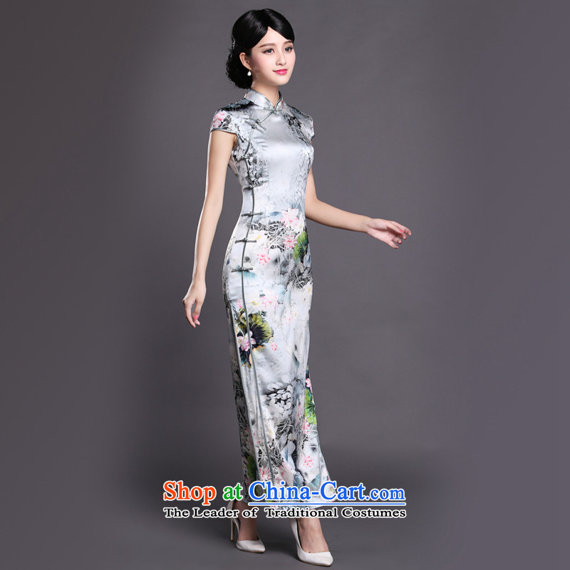 Joe was aristocratic cheongsam dress suit China wind long heavyweight silk Chinese Tang dynasty CKZS001 L,CHOSHAN white LADIES,,, shopping on the Internet
