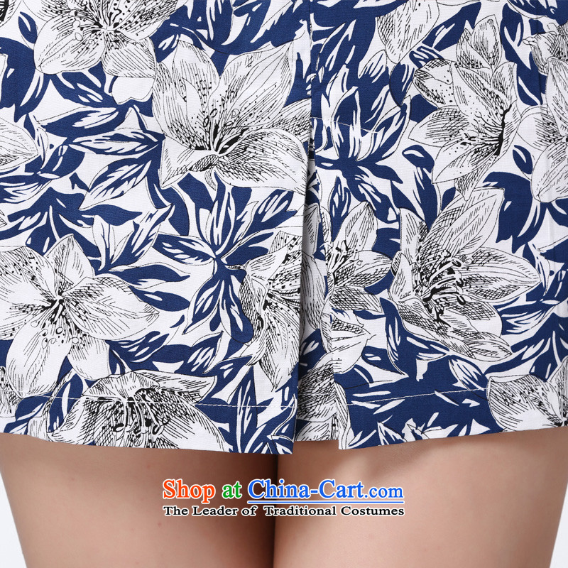 The Tang dynasty 2015 Summer New OSCE root yarn stitching short-sleeved elegance short cheongsam dress female TXF30498 blue and white azaleas XL, Tang Dynasty , , , shopping on the Internet