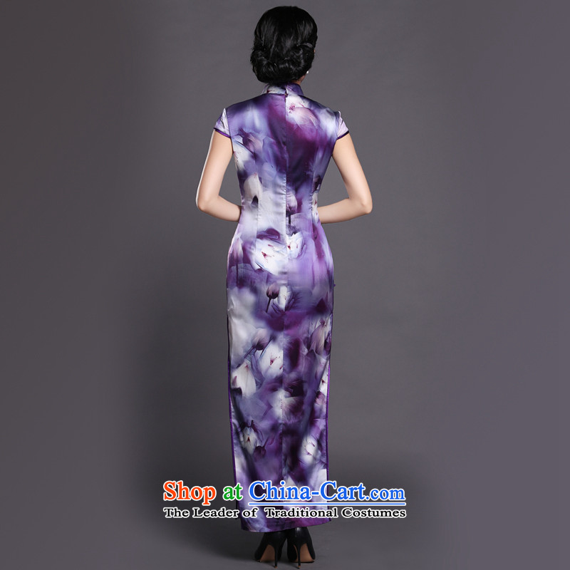 Joe was aristocratic cheongsam dress heavyweight silk purple long gown temperament CKZS004 Tang dynasty M,CHOSHAN LADIES,,, Purple Shopping on the Internet