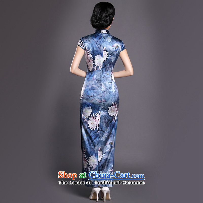 Joe was aristocratic China wind cheongsam dress heavyweight silk dresses CKZS007 long blue L,CHOSHAN LADIES,,, shopping on the Internet