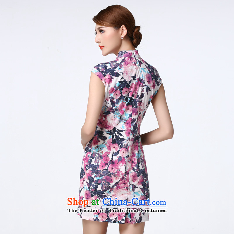 The Tang dynasty 2015 summer daily improved cheongsam dress lace stitching short skirt female TCF40003 QIPAO) emblazoned with the purple Begonia M Tang Dynasty , , , shopping on the Internet