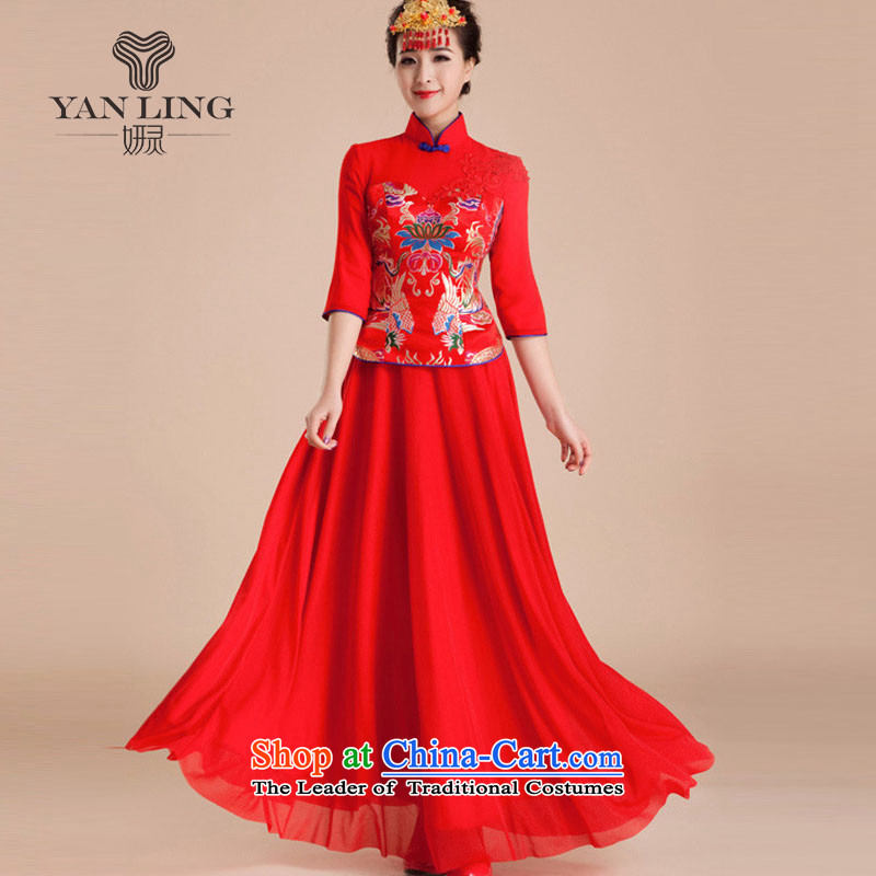 Charlene Choi Spirit wedding dresses new 2015 dress marriage retro in improved bows long-sleeved bride long summer QP84 XXL, Charlene Choi spirit has been pressed red shopping on the Internet