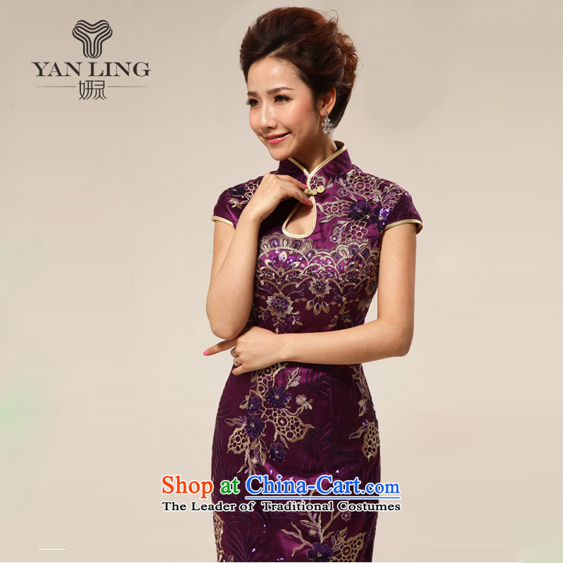Charlene Choi spirit of nostalgia for the marriage of improved etiquette 2015 cheongsam dress qipao etiquette to welcome skirt summer stylish 67 purple XL, Charlene Choi spirit has been pressed shopping on the Internet