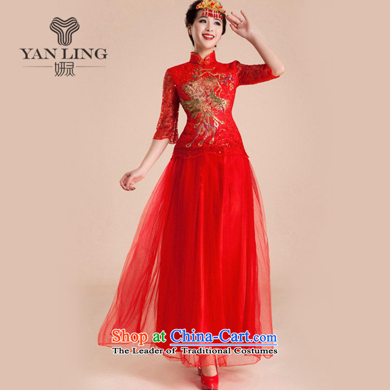 Charlene Choi Ling 2015 wedding dresses qipao gown of nostalgia for the marriage to a drink bride wedding fashion long QP83 improved red?XXL