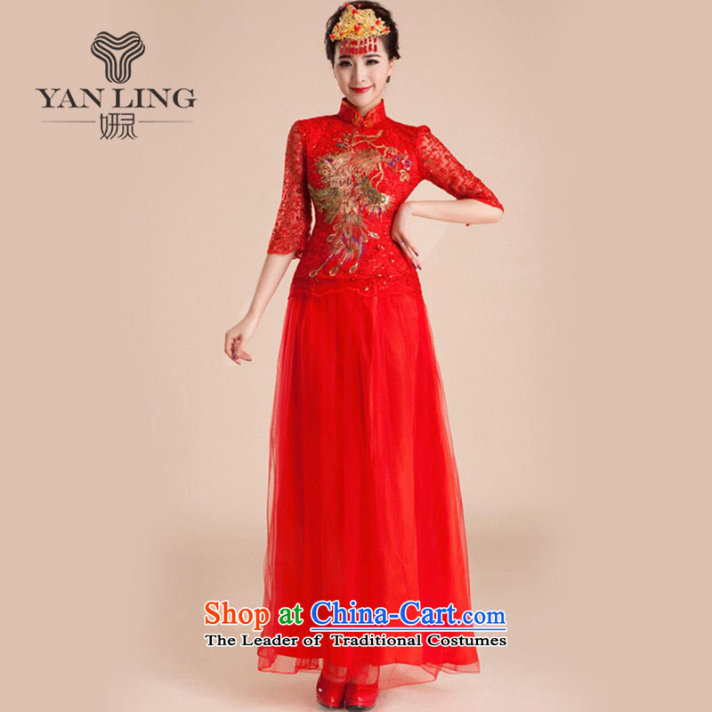 Charlene Choi Ling 2015 wedding dresses qipao gown of nostalgia for the marriage to a drink bride wedding improved stylish long red XXL, QP83 Charlene Choi spirit has been pressed shopping on the Internet