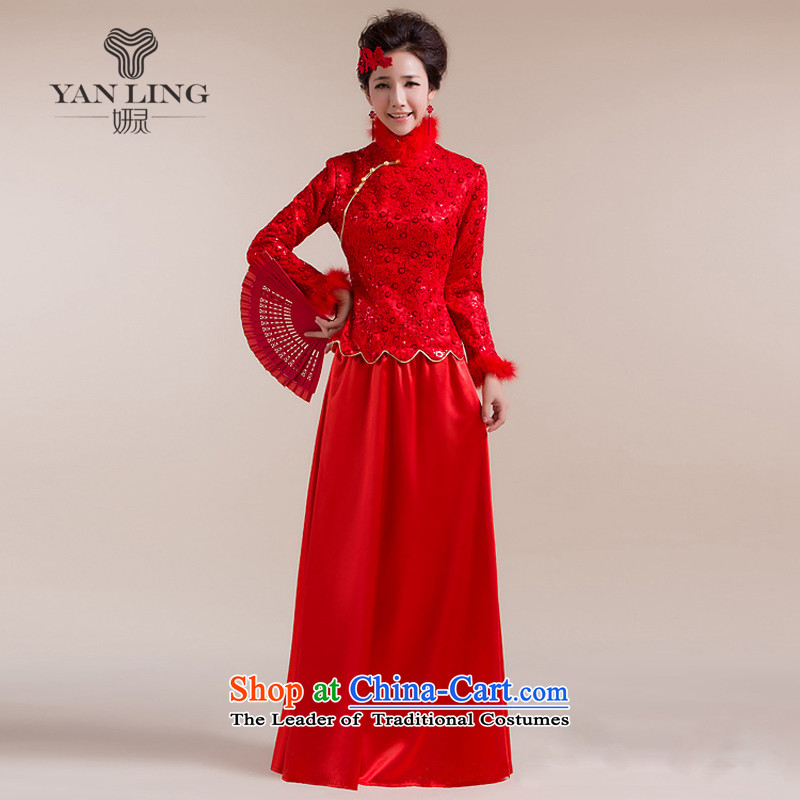 Charlene Choi Ling 2015 Gross Gross for new cuff dot decorated under the aliasing dragging long skirt Tang Gown wedding dress red?XL