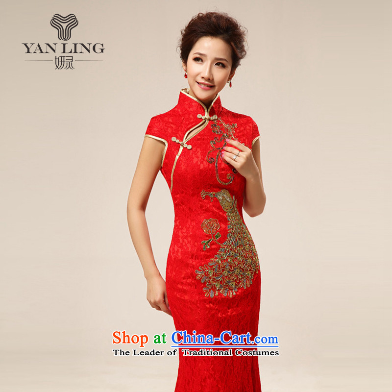 Charlene Choi Ling 2015 red retro lace Chinese improved marriages bows cheongsam dress wedding bridal dresses 66 RED M, replacing Charlene Choi spirit has been pressed shopping on the Internet