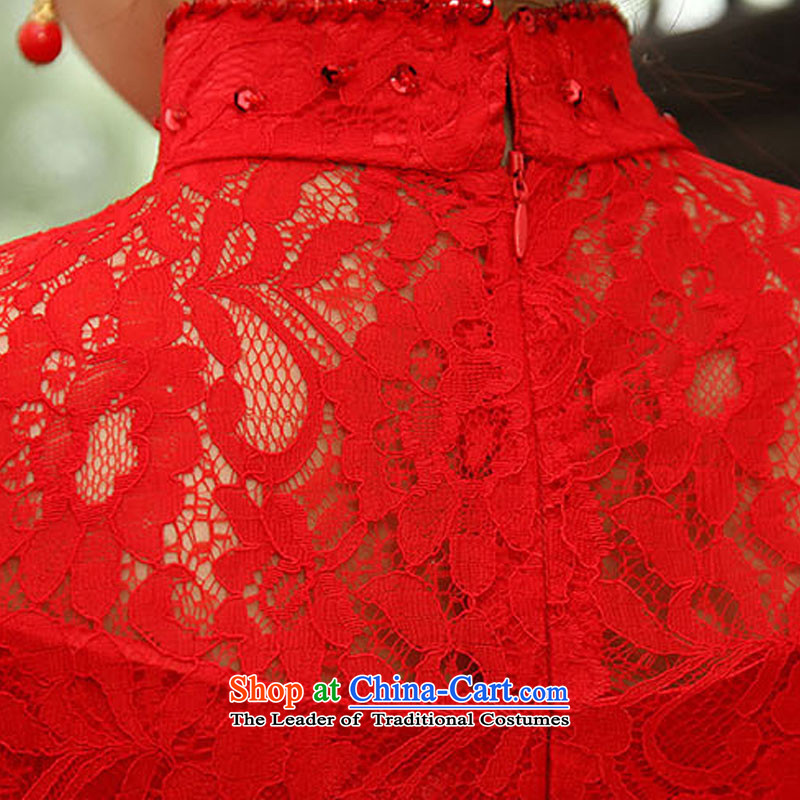 Charlene Choi Ling /YANLING new Chinese marriages bows services red crowsfoot lace long cheongsam dress female summer QP-600 RED S, Charlene Choi spirit has been pressed shopping on the Internet