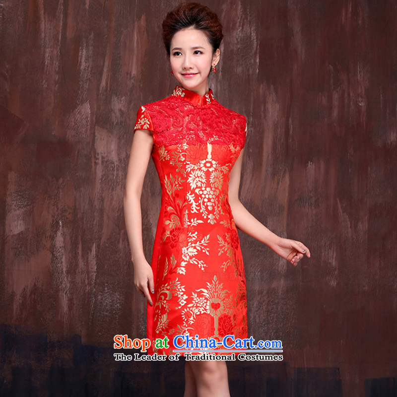 Charlene Choi Ling marriages short, red spring and summer 2015 new qipao Stylish retro bows service improvement dress , L, Charlene Choi spirit has been pressed shopping on the Internet