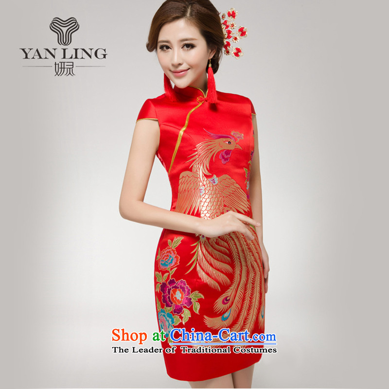 Charlene Choi Ling 2015 new red bride services short skirts female bows Chinese cheongsam dress short summer bows small improvement) , L, Charlene Choi spirit has been pressed shopping on the Internet