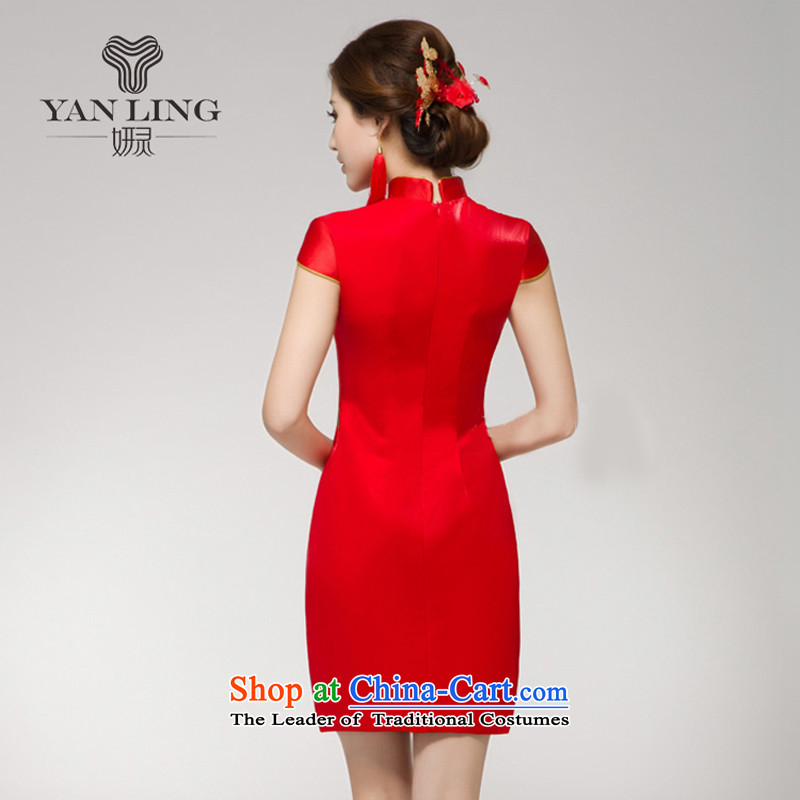 Charlene Choi Ling 2015 new red bride services short skirts female bows Chinese cheongsam dress short summer bows small improvement) , L, Charlene Choi spirit has been pressed shopping on the Internet