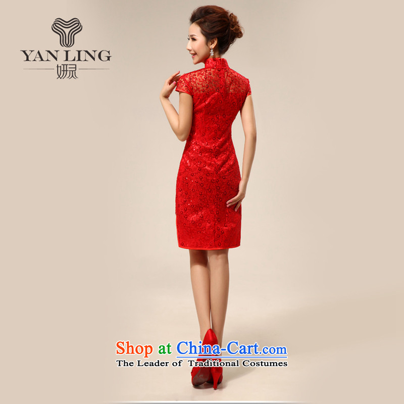 Charlene Choi Ling package shoulder stylish short of improved transparency and sexy lace marriages cheongsam dress for summer 2015 New Red S, Charlene Choi spirit has been pressed shopping on the Internet