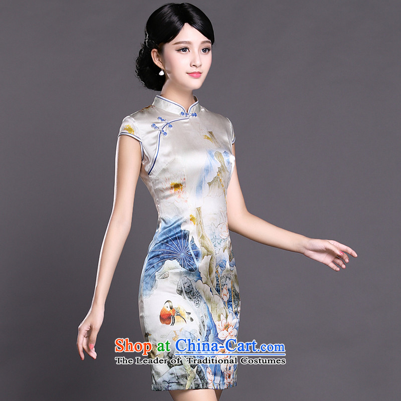 Joe was aristocratic summer new short-sleeved improved qipao skirt silk ethnic ZS024 white S,CHOSHAN LADIES,,, shopping on the Internet