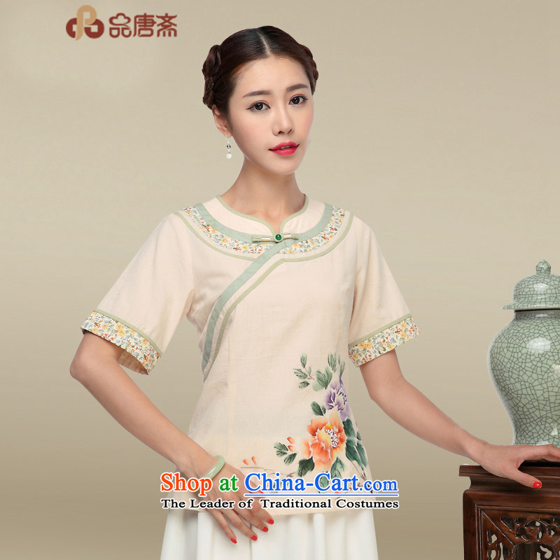 Tang Tang Dynasty Ramadan, Han-ethnic women short-sleeved T-shirt qipao cotton linen improved Chinese tea service apricot XL, Tang Ramadan , , , No. shopping on the Internet