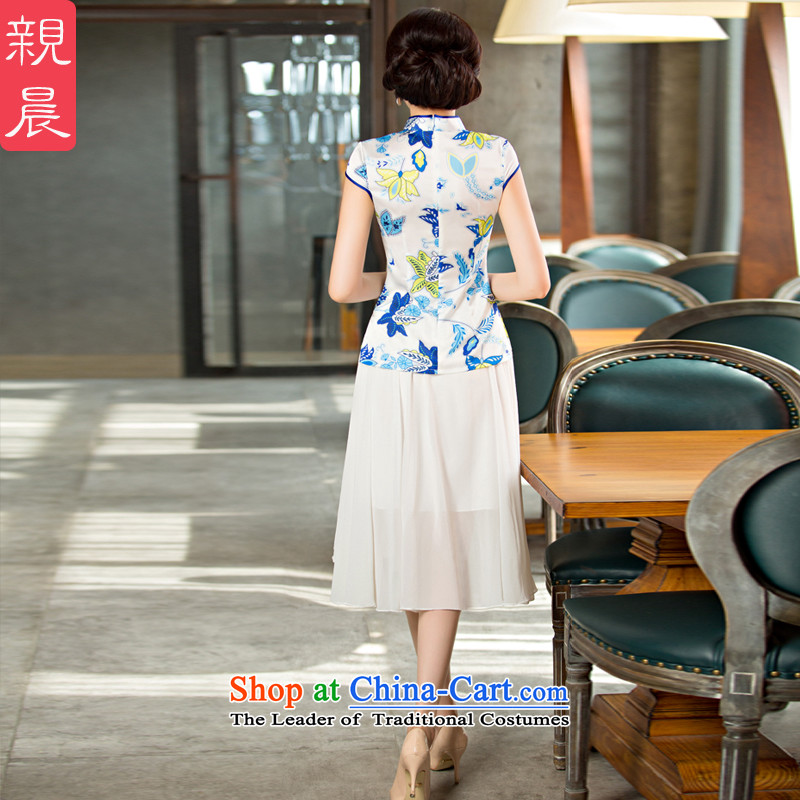 The new 2015 pro-morning daily fashion girl, improved short qipao short-sleeved T-shirt FMS-235 summer Dress Shirt + upper body chiffon skirt M, PRO-AM , , , shopping on the Internet