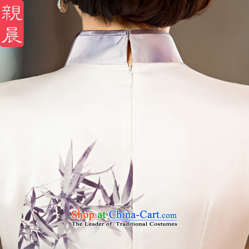 The new 2015 pro-morning long white lotus daily improved retro cheongsam dress female summer short-sleeved dresses long S pro-am , , , shopping on the Internet