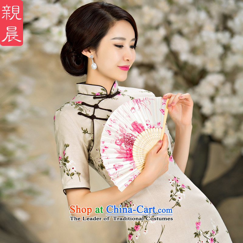 At 2015 new pro-improved Stylish retro summer daily cheongsam, short of cotton linen cheongsam dress short,?2XL