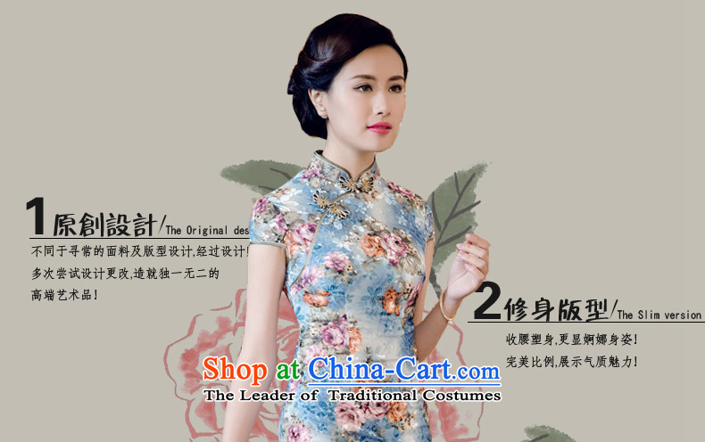 Bong-migratory 7475 2015 new summer, scouring pads to a high standard and style qipao really temperament velvet cheongsam dress DQ15123 blue flowers L picture, prices, brand platters! The elections are supplied in the national character of distribution, so action, buy now enjoy more preferential! As soon as possible.