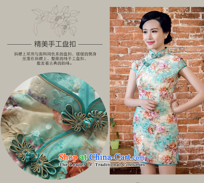 Bong-migratory 7475 2015 new summer, scouring pads to a high standard and style qipao really temperament velvet cheongsam dress DQ15123 blue flowers L picture, prices, brand platters! The elections are supplied in the national character of distribution, so action, buy now enjoy more preferential! As soon as possible.
