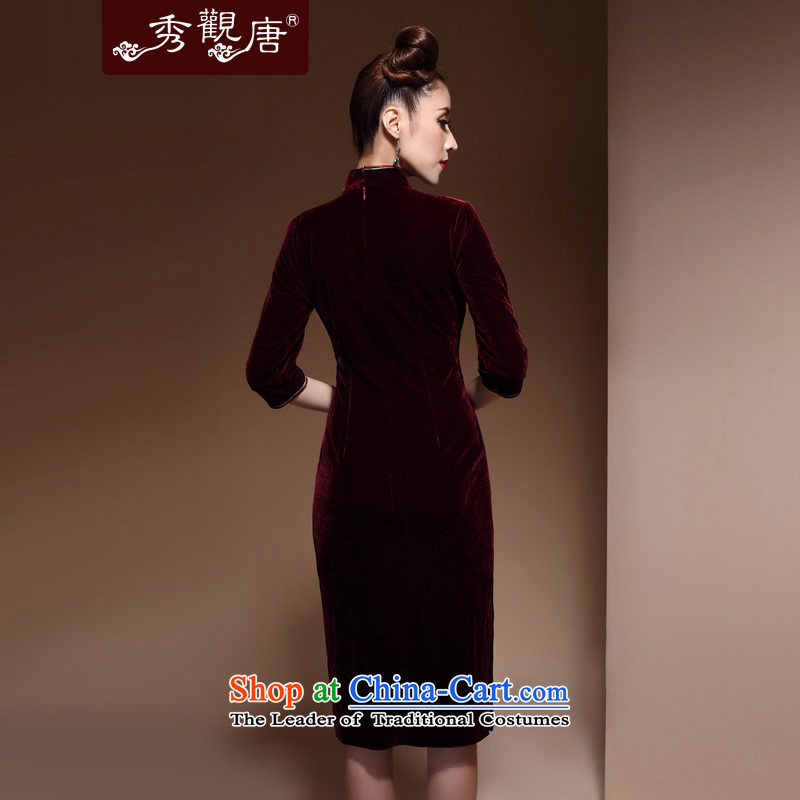 Sau Kwun Tong animation Butterfly Spring Ms. upscale scouring pads in the retro cuff qipao long skirt qipao 2015 new moms) cuff purple S, Sau Kwun Tong shopping on the Internet has been pressed.