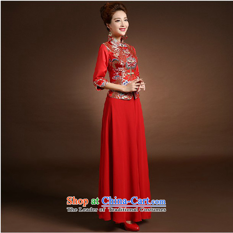 Pure Love bamboo yarn new wedding dresses qipao Chinese robe embroidered red bride use cheongsam dress qipao toasting champagne kit spring thick 2 piece bride flag red S plain love bamboo yarn , , , shopping on the Internet