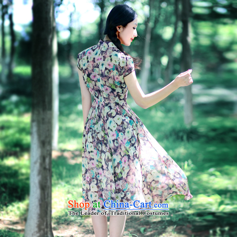 After the wind of ethnic retro stamp chiffon dresses summer China culture of quality female qipao 5400 5400 short-sleeved M ruyi wind shopping on the Internet has been pressed.
