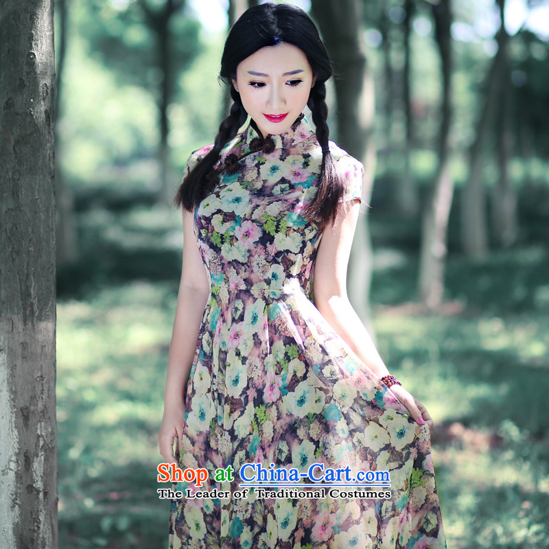 After the wind of ethnic retro stamp chiffon dresses summer China culture of quality female qipao 5400 5400 short-sleeved M ruyi wind shopping on the Internet has been pressed.