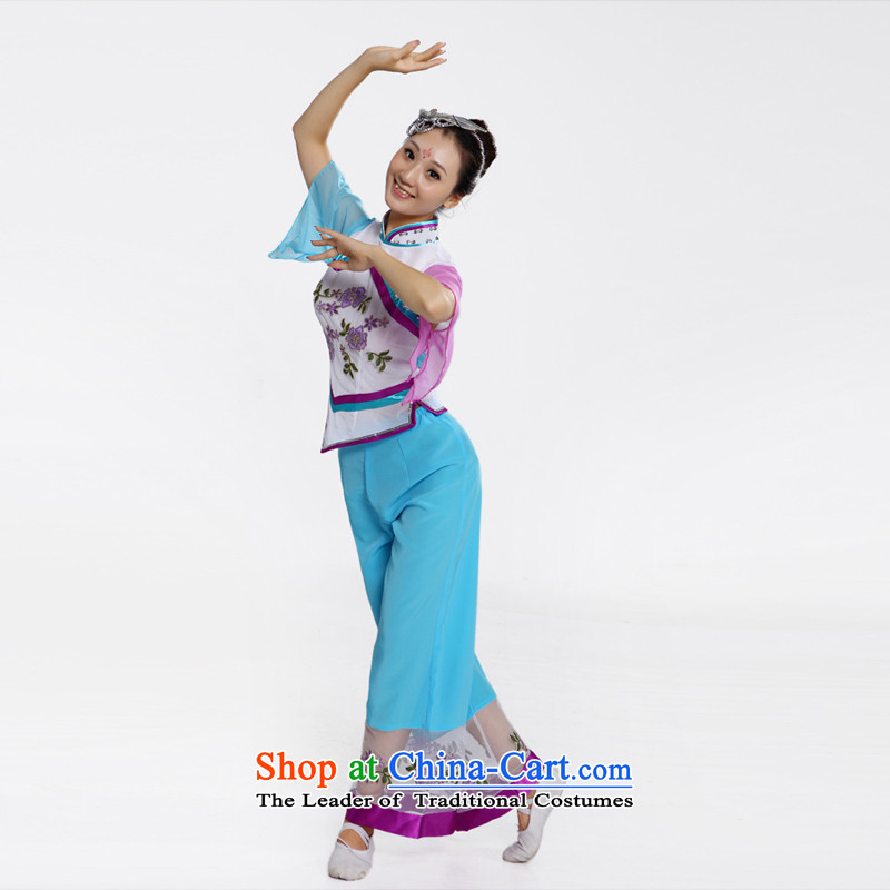 Time to a dance performance Syria Yangko Services 2015 new stage costumes fan dance wearing traditional dance costumes female performers in packaged older Fan Dance light blue 5XL, time Syrian shopping on the Internet has been pressed.